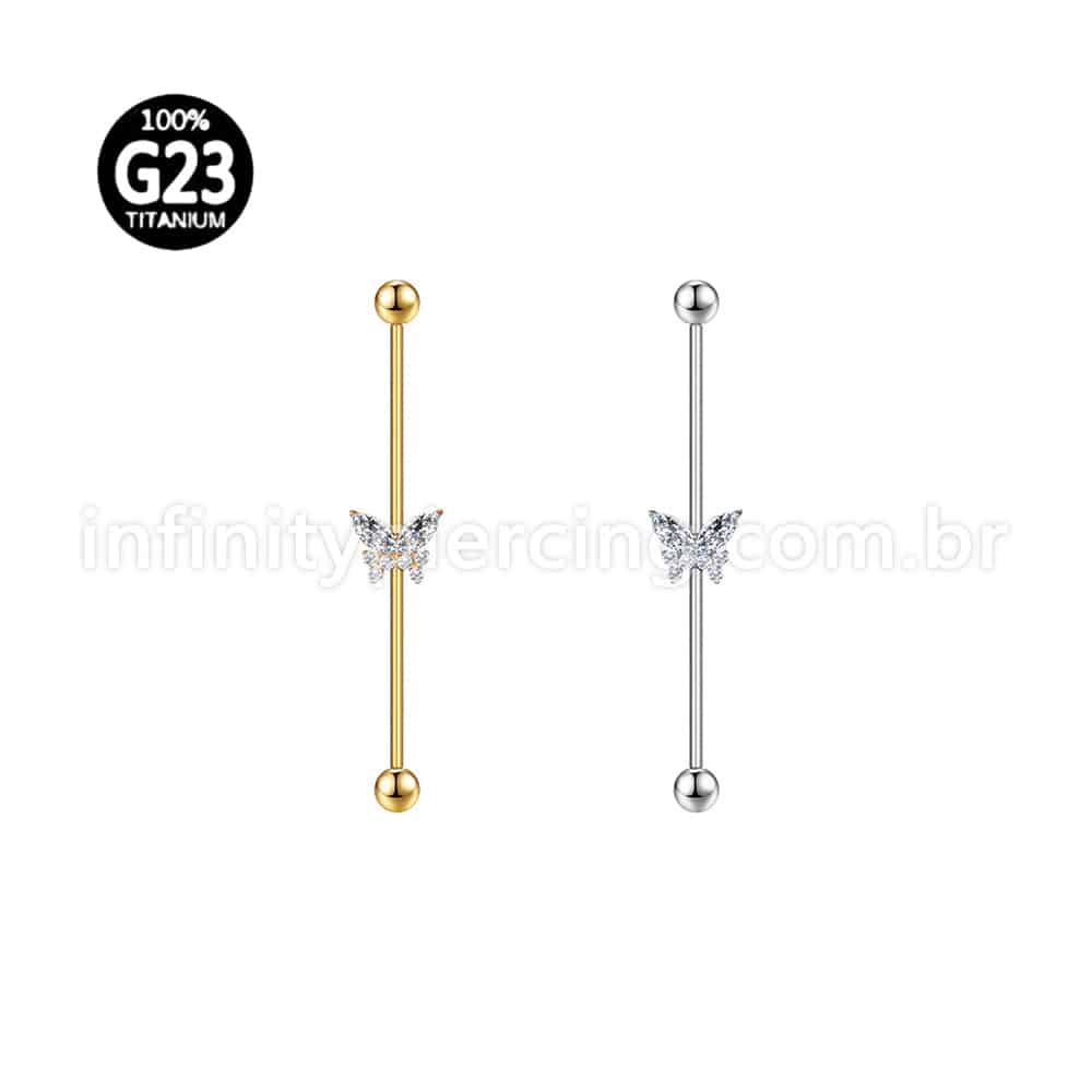 Piercing Transversal Titânio Borboleta Zircônia